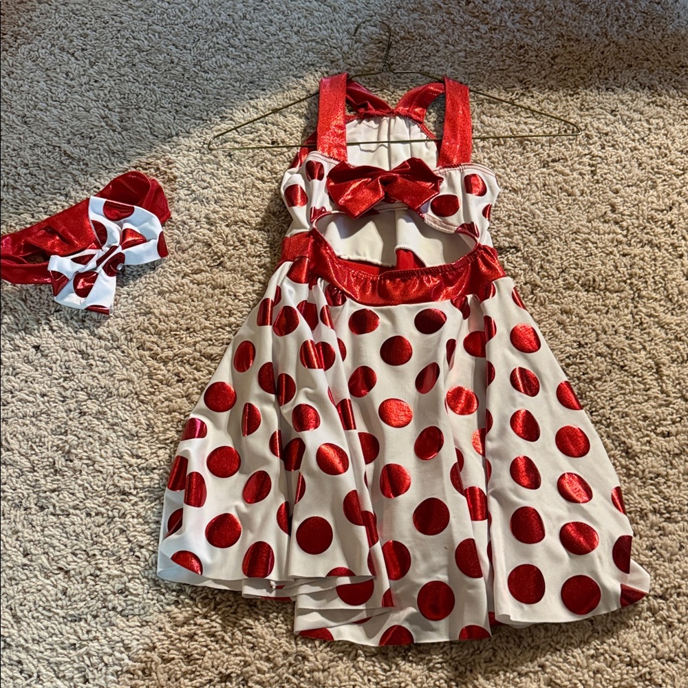 Weissman Designs for dance red white polka dot dance costume one piece sz MC - Picture 2 of 2